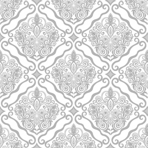 Damask style pattern 1, white background. Seamless floral pattern-298.