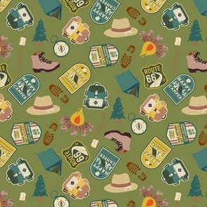 Happy Camper Fabric - summer_ retro_ groovy_ national parks_ hiking_ campfire 6in