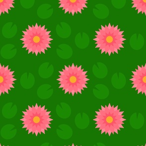 Water-lily-in-shades-of-pink-on-bold-dark-green-with-bold-green-foliage-XL-jumbo