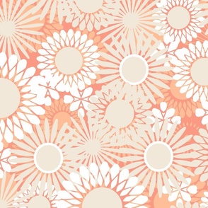 Multi-Colored Flowers On A Peach Fuzz Background