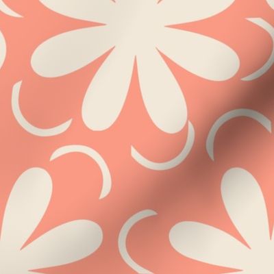 Cream Colored Daisies on Peach Fuzz Background with Flourishes