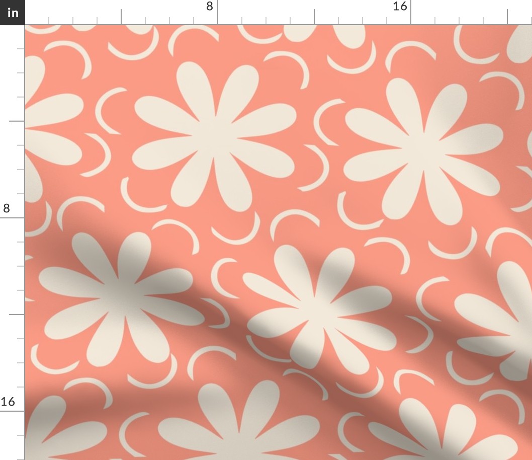 Cream Colored Daisies on Peach Fuzz Background with Flourishes
