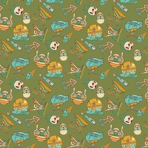 Skeleton Surf Fabric - retro_ fun_ groovy_ boys_ kids surf_ summer_ california_ hawaii design 4in