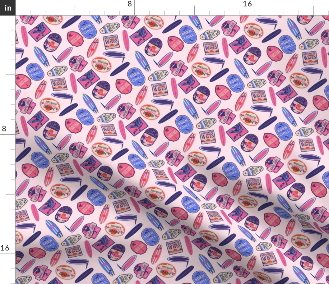 Retro Surf Girl Fabric - palm tree_ pink_ surfing_ retro_ groovy surf design pink 6in