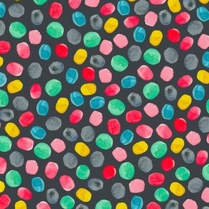 Watercolor colorful dots on black