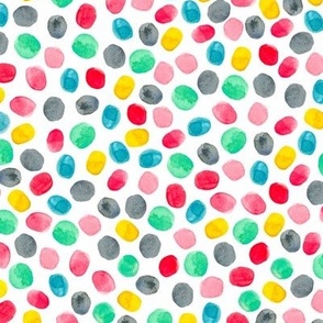 Watercolor colorful dots on white
