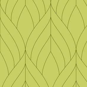 ART DECO BLOSSOMS - CHARTREUSE WITH DARK GREEN LINES, LARGE SCALE