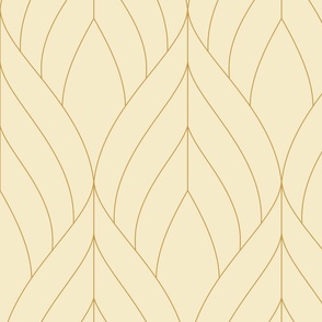 ART DECO BLOSSOMS - CREAM WITH WARM GOLD LINES, LARGE SCALE