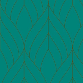 ART DECO BLOSSOMS - TEAL WITH COPPER LINES, LARGE SCALE