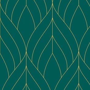 ART DECO BLOSSOMS - MALACHITE  WITH BRIGHT GOLD LINES, LARGE SCALE