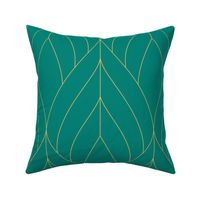 ART DECO BLOSSOMS - VIRIDIAN WITH BRIGHT GOLD LINES, LARGE SCALE