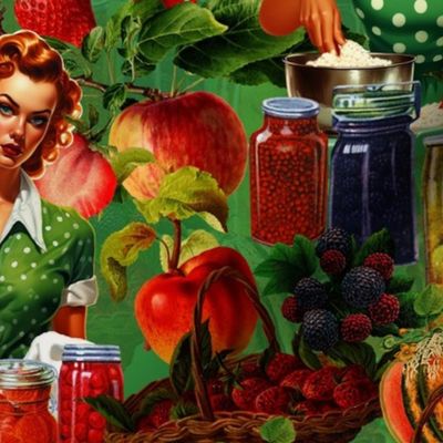 Retro Harvest Pin-Ups: Kitchen Glamour with Fruity Flair dark green