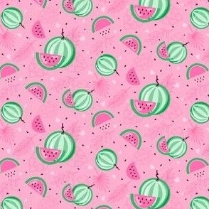 Juicy watermelons on a pink background - small scale