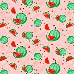 Juicy watermelons on a soft pink  background - small scale