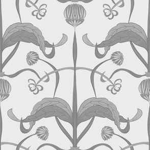 Seamless pattern with a luxurious calendula flower with spreading leaves in Art Nouveau 