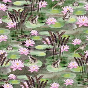 Watercolour frogs, animal wildlife pattern. Seamless floral pattern-301.