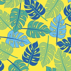 Monstera Tropical Palm Print in Yellow  Medium Scale