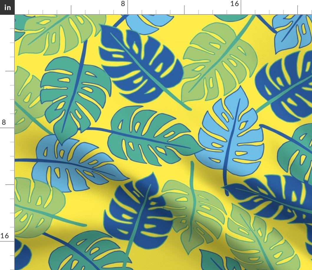 Monstera Tropical Palm Print in Yellow  Medium Scale