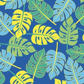 Monstera Tropical Palm Print in Blue Medium Scale