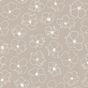 Scattered Minimalist Floral Line Art | Small Scale | Beige Tan, Creamy White, Neutral | hand drawn multidirectional flowers