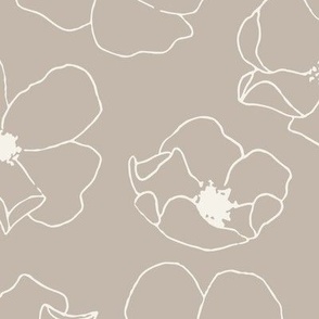 Scattered Minimalist Floral Line Art | Large Scale | Beige Tan, Creamy White, Neutral | hand drawn multidirectional flowers