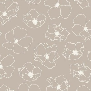 Scattered Minimalist Floral Line Art | Medium Scale | Beige Tan, Creamy White, Neutral | hand drawn multidirectional flowers