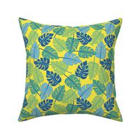 Monstera Tropical Palm Print in Yellow  Small Scale