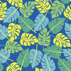 Monstera Tropical Palm Print in Blue Small Scale