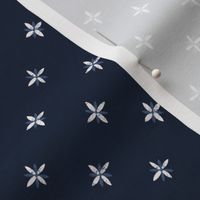 Small white star flowers on navy blue