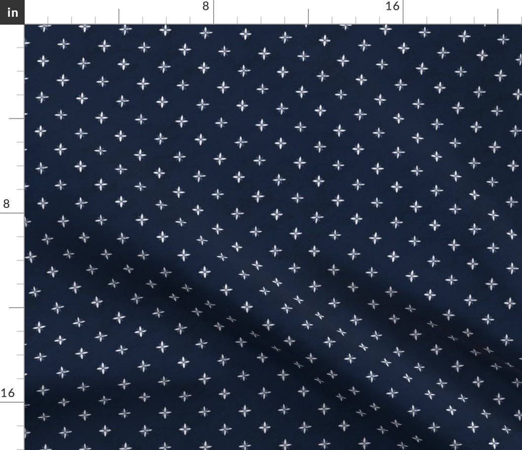 Small white star flowers on navy blue