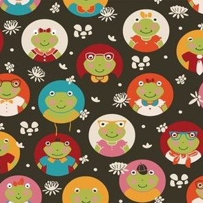 FrEnchanted Frogtastic Friends | Magical Frogs and pattern on Deep Brown | Medium Scale