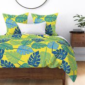 Monstera Tropical Palm Print in Yellow  Large Scale.