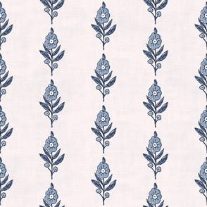 Simple boho Indian floral block print  in blue and white
