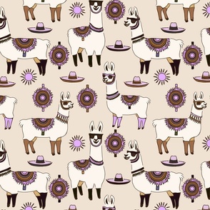 Cool Llamas - Cream + Brown +Purple  +White ( Small )