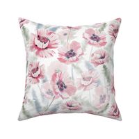 (L) Pink poppies watercolour floral large 12 inch