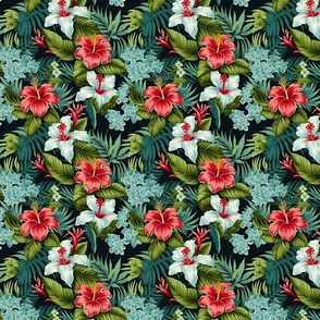 Tropical Hibiscus Floral Seamless Pattern