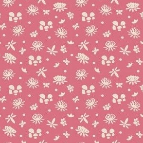 Playful Pink Toadstool Tapestry - Creamy Botanical Shapes on Pink | Mini Scale 