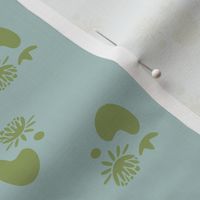 Tiny Toadstool Treasures - Soft Green & White Botanicals on Light Blue - Whimsical Fabric Design | Mini Scale 