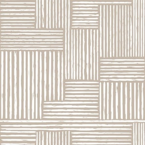 Rustic Modern Brush Abstract Pattern White on Tan, Light Brown,Woven Basket Pattern