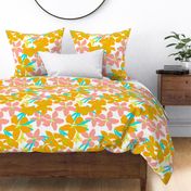 Orange Blossoms Tropical Peach Fuzz, White And Apricot Orange Flower Blooms With Bright Neon Lime Green And Turquoise Blue Retro Modern Botanical Fruit Tree Grandmillennial Floral Pattern