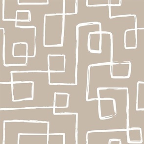 Rustic Modern Brush Abstract Pattern White on Tan, Light Brown, Line Drawing
