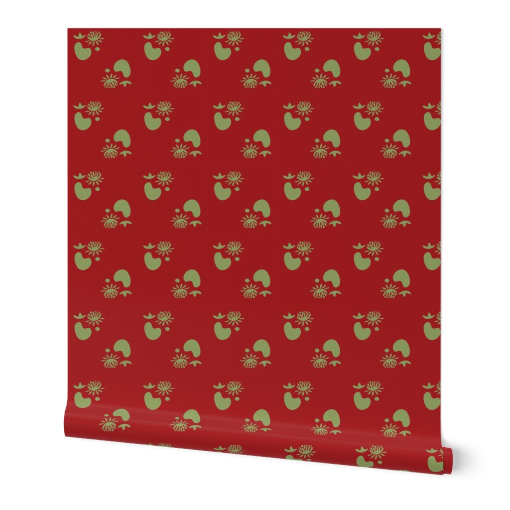 Enchanted Botanical and lily pads pattern on Vibrant Red - Mini Scale