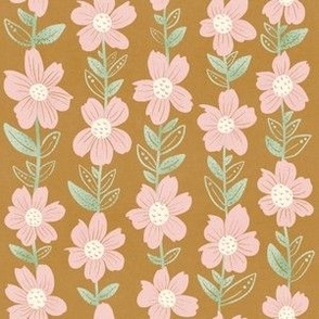 Boho Pink Floral with Green Vertical Vines_Goldenrod (Small)