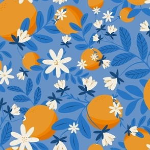 Citrus Oranges on Vine (Blue) (Large Scale) (10.5"/12")