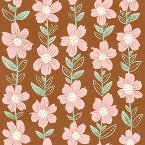 Boho Pink Floral with Green Vertical Vines_Sienna (Small)