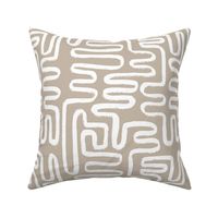Rustic Modern Brush Abstract Pattern White on Tan, Light Brown, Squiggle Lines Wavy