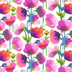 Botanical Elegance: Pink Poppy Watercolor Bloom on White medium
