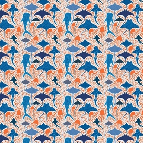 Stingrays and Jellyfish - Orange and Blue (Small)