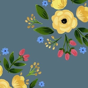 Allison Vintage Floral Bouquet on Dark Blue_Medium Scale_Bloom Wild Design 