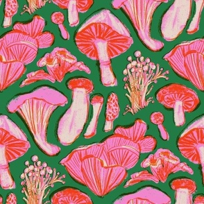 Forager's Bounty - Pink, green & red riso mushrooms